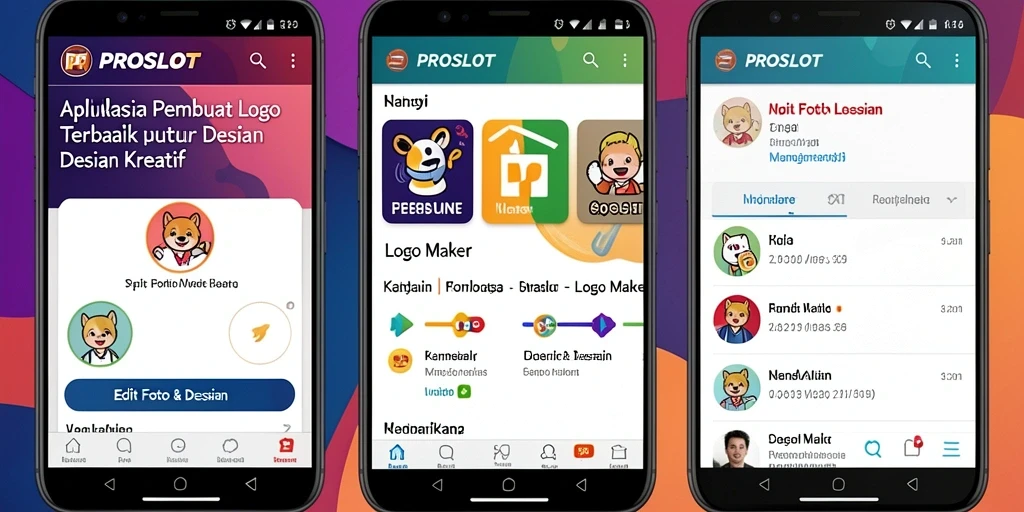 Antarmuka PROSLOT menampilkan berbagai alat dan template Logo Maker yang menarik.