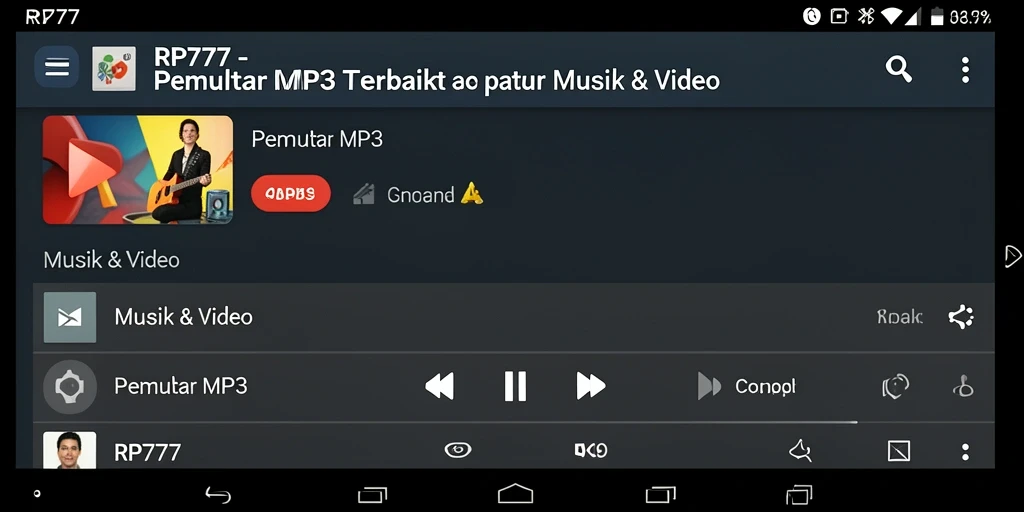 Screenshot antarmuka RP777 menampilkan fungsi Pemutar MP3 yang menarik.
